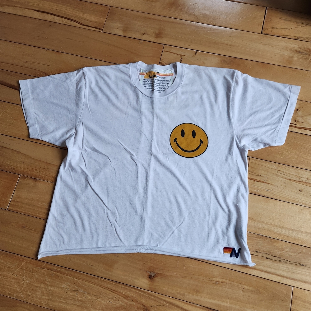 Aviator Nation White Tee with Yellow Smiley